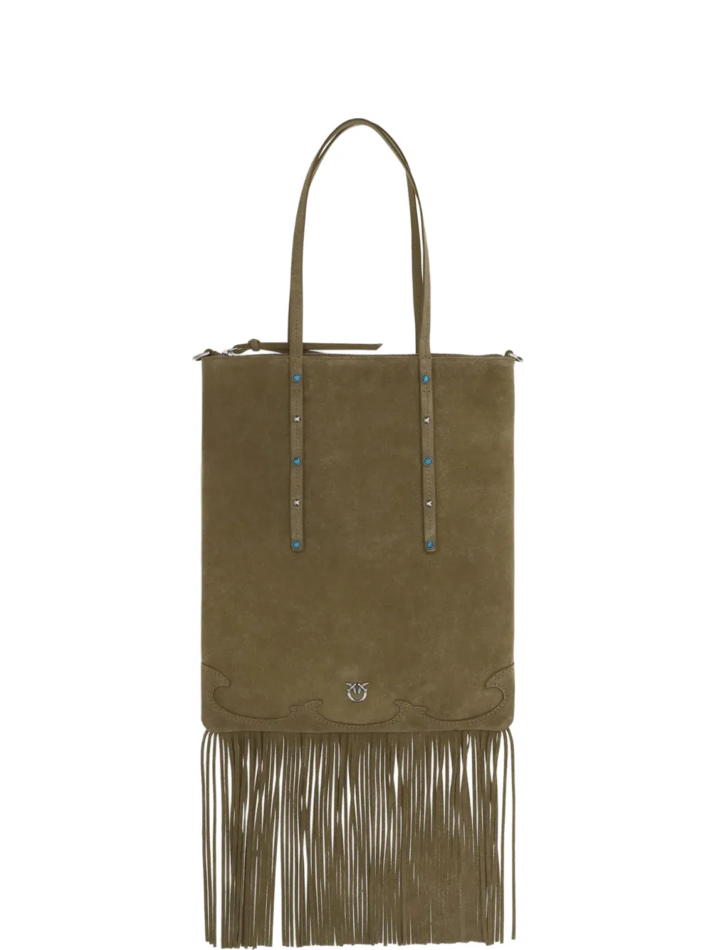 PINKO fringed studs suede mini tote bag - Verde