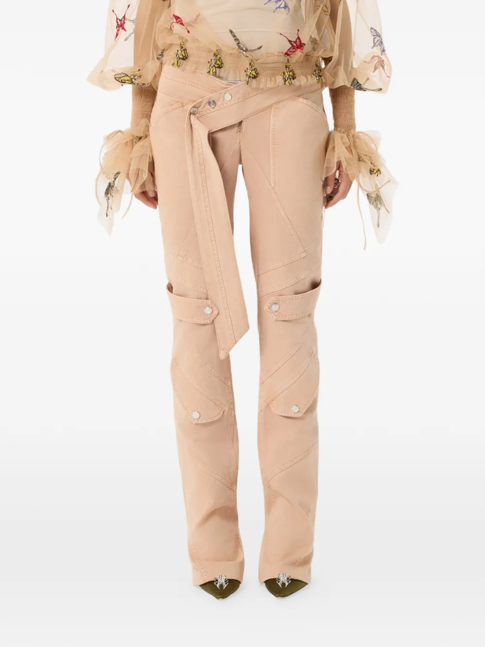 Blumarine Broek met ceintuur Beige