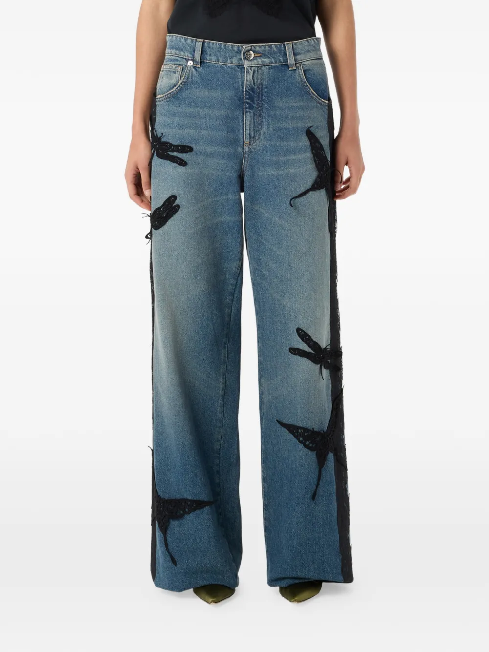 Blumarine Jeans met vlinder en kant Blauw