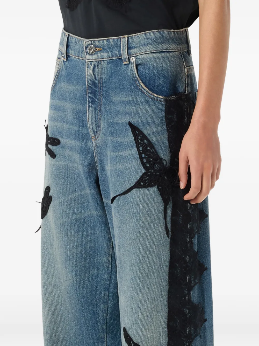 Blumarine Jeans met vlinder en kant Blauw