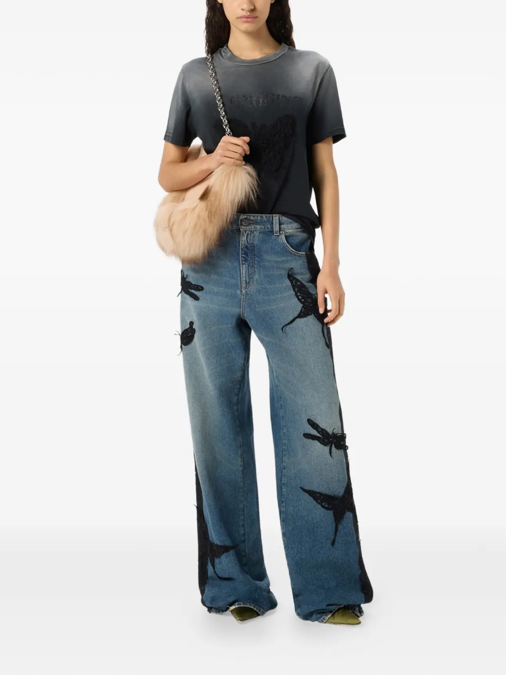 Blumarine Jeans met vlinder en kant Blauw