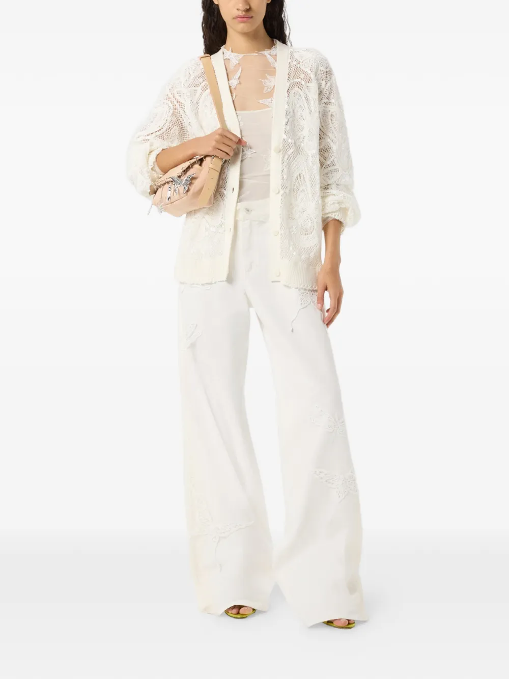 Blumarine Jeans met vlinder en kant Wit