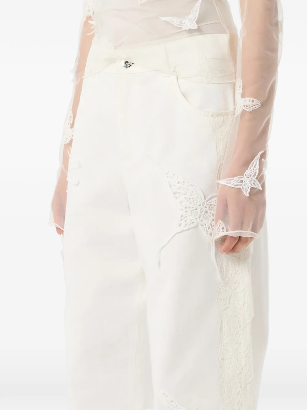 Blumarine Jeans met vlinder en kant Wit