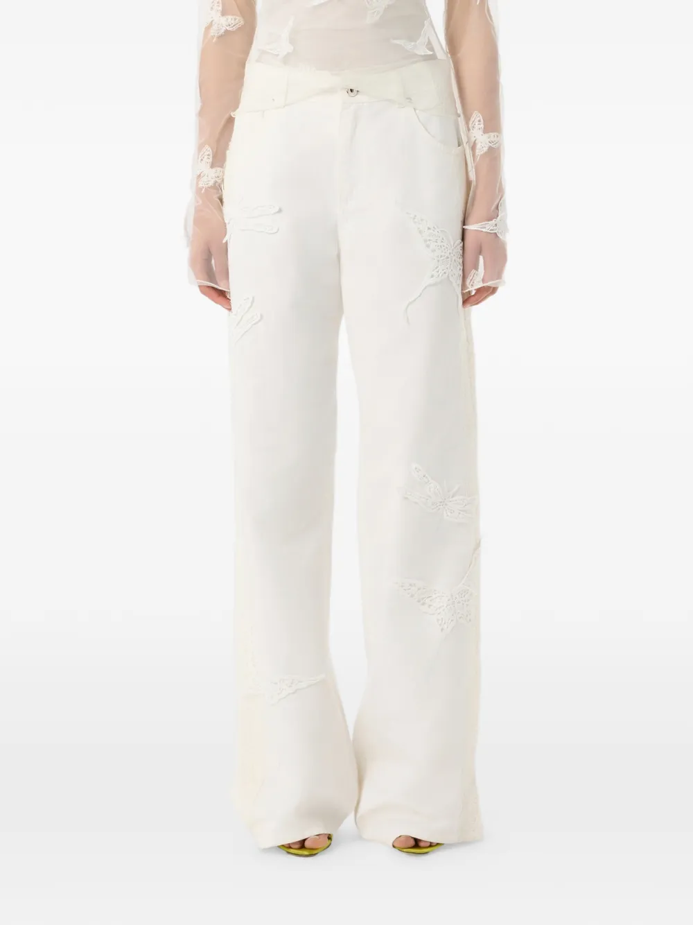 Blumarine Jeans met vlinder en kant Wit