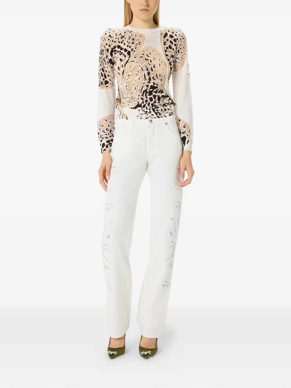 Blumarine Boyfriend jeans met kanten inzetstuk Wit