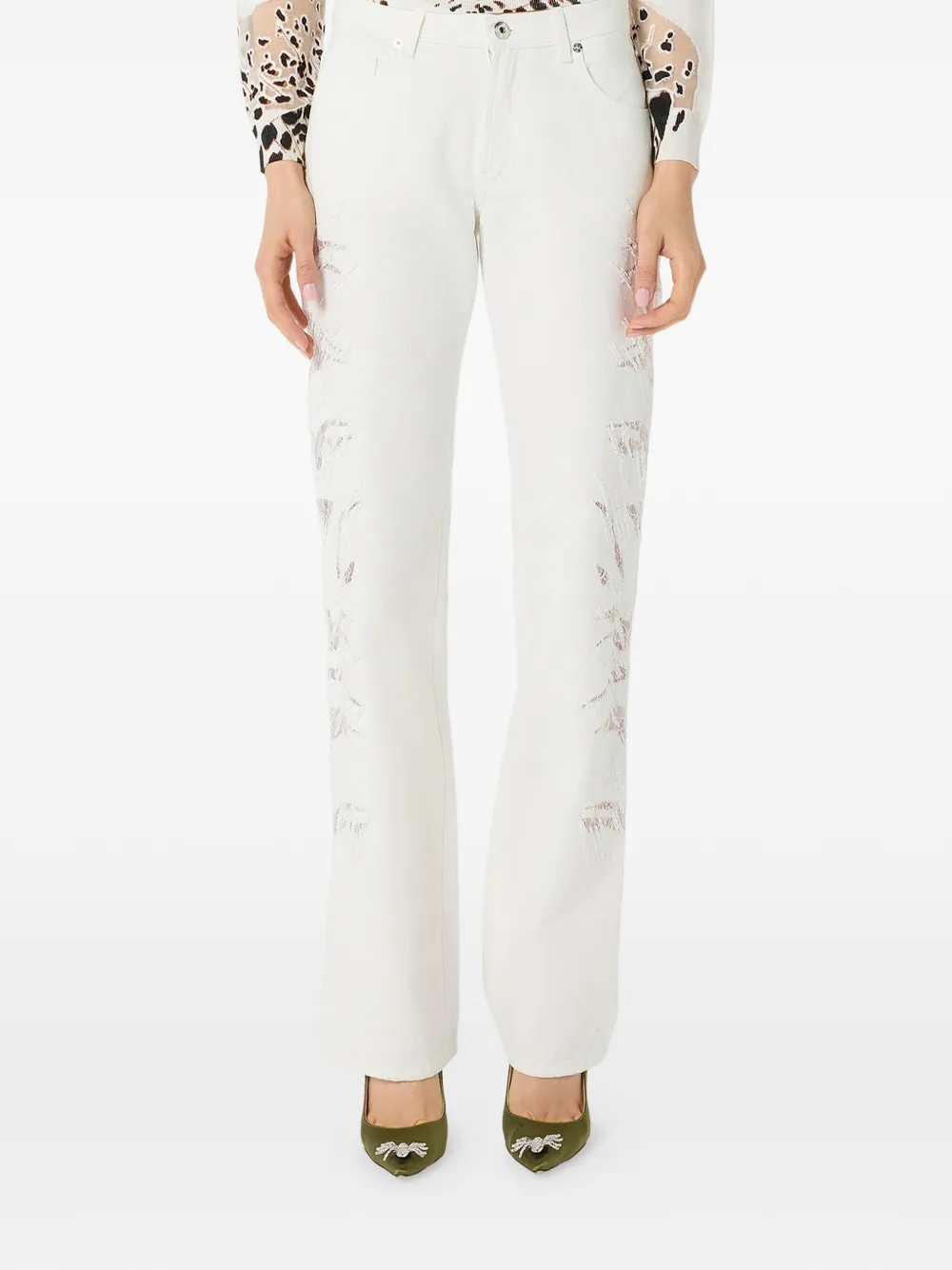 Blumarine Boyfriend jeans met kanten inzetstuk Wit