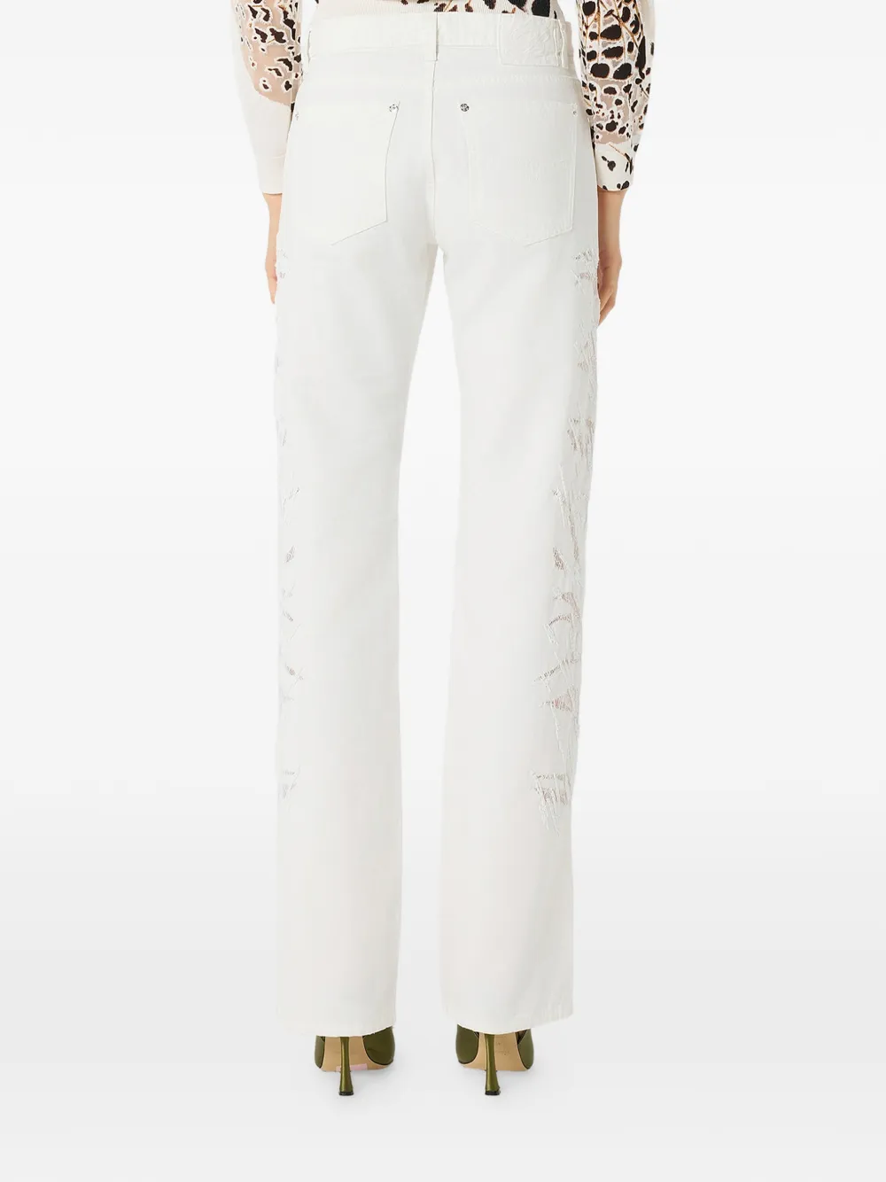 Blumarine Boyfriend jeans met kanten inzetstuk Wit
