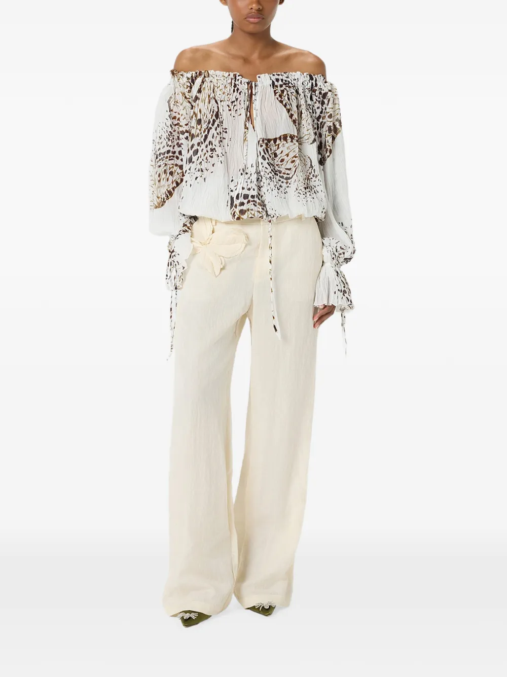 Blumarine Broek met vlinder-applicatie Beige