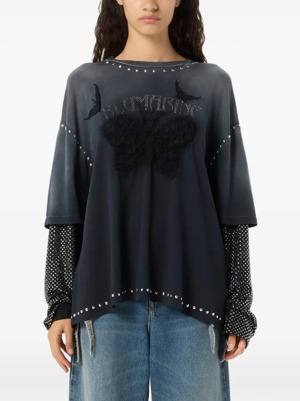 Blumarine T-shirt met vlinderprint Grijs