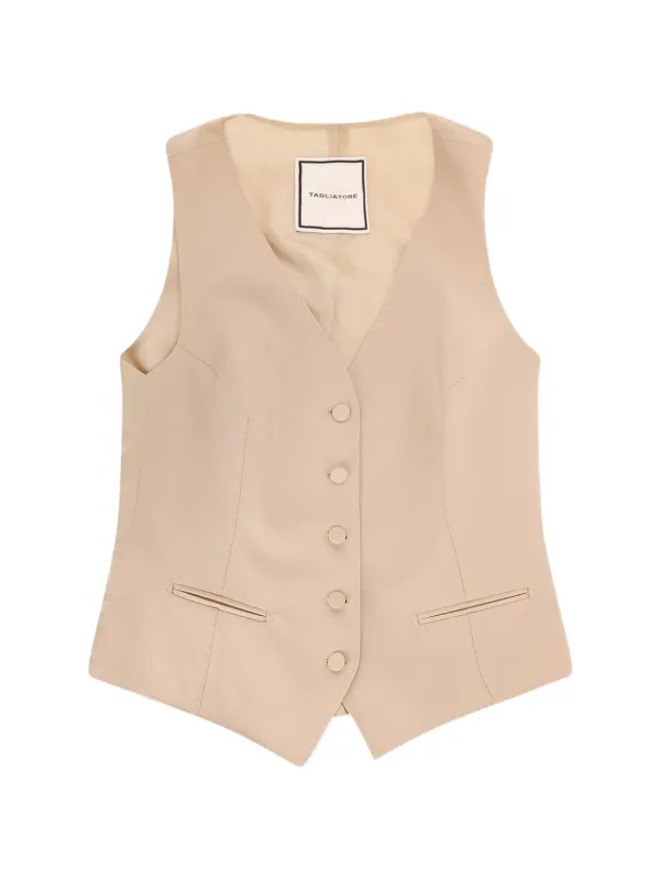 Tagliatore Covered Button V-neck Vest in Neutrals