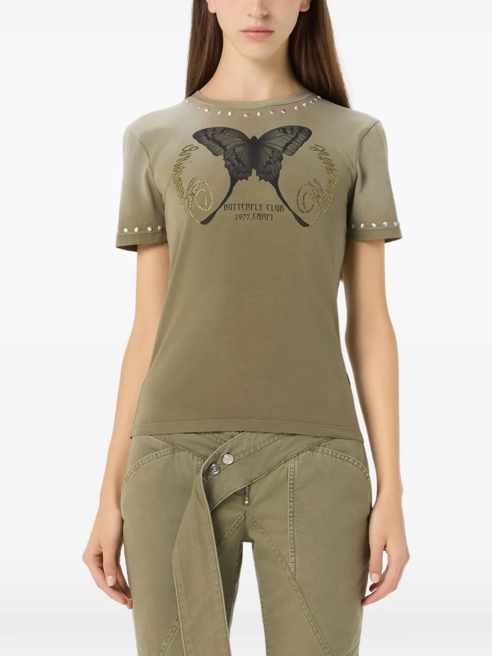 Blumarine T-shirt met vlinderprint en studs Groen