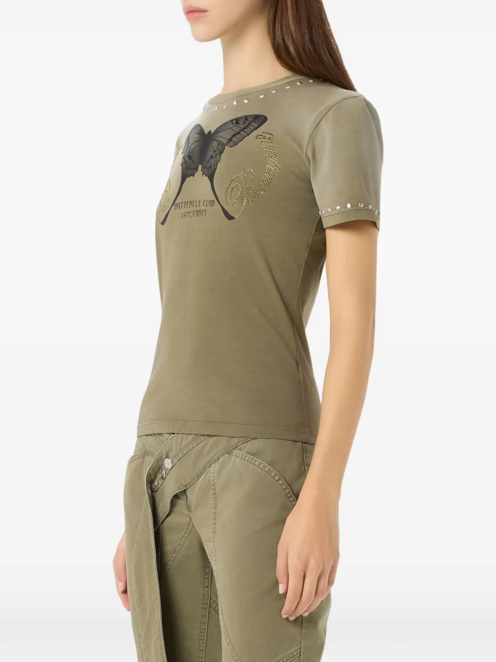 Blumarine T-shirt met vlinderprint en studs Groen