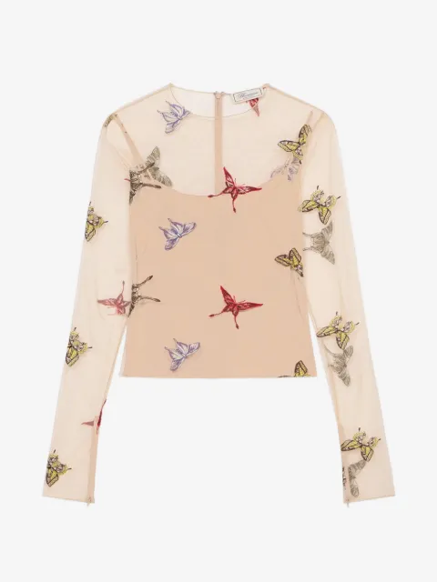 Blumarine blusa de tul bordada