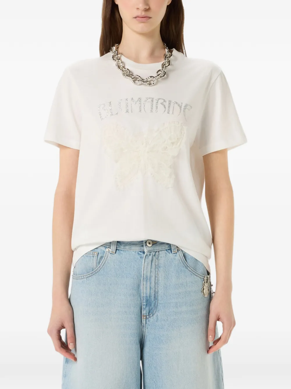 Blumarine T-shirt met vlinderprint Wit