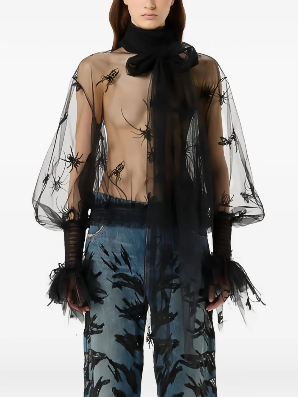 Blumarine Tulen blouse met geborduurd insect Zwart