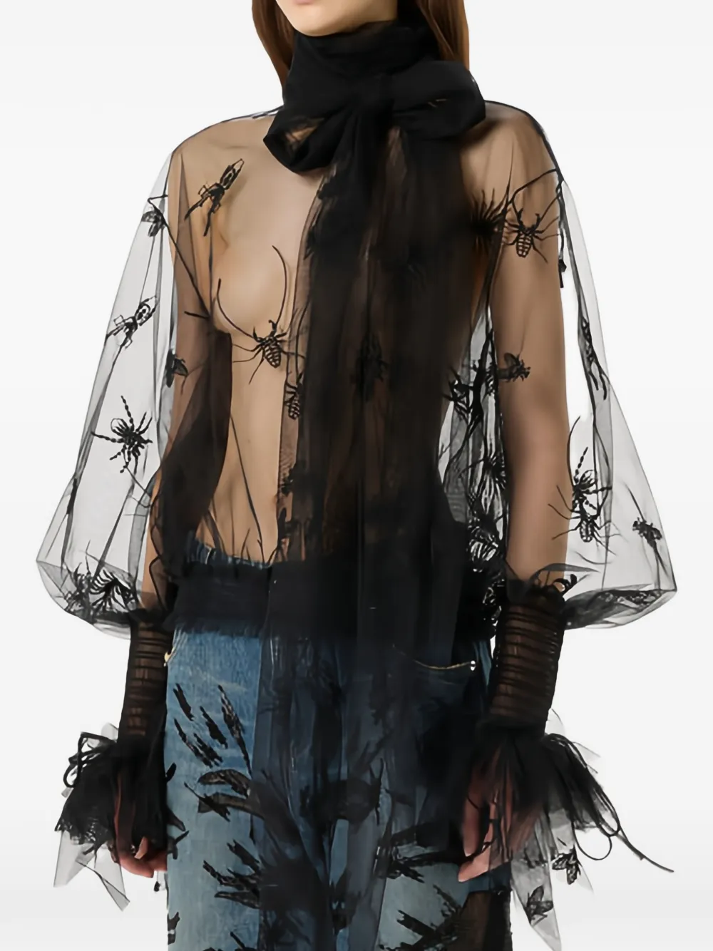 Blumarine Tulen blouse met geborduurd insect Zwart