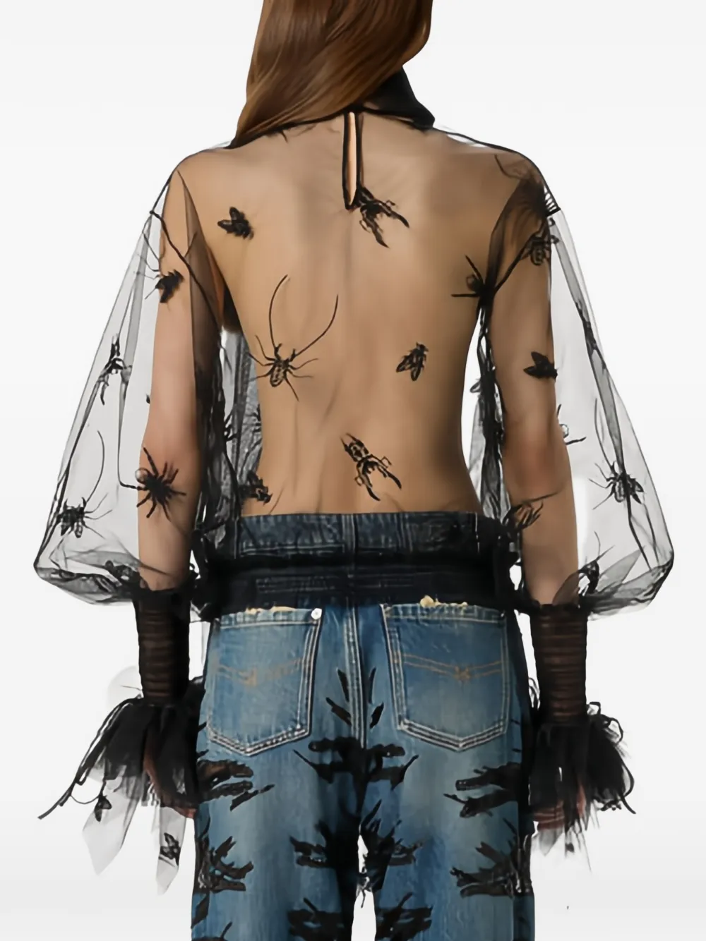 Blumarine Tulen blouse met geborduurd insect Zwart