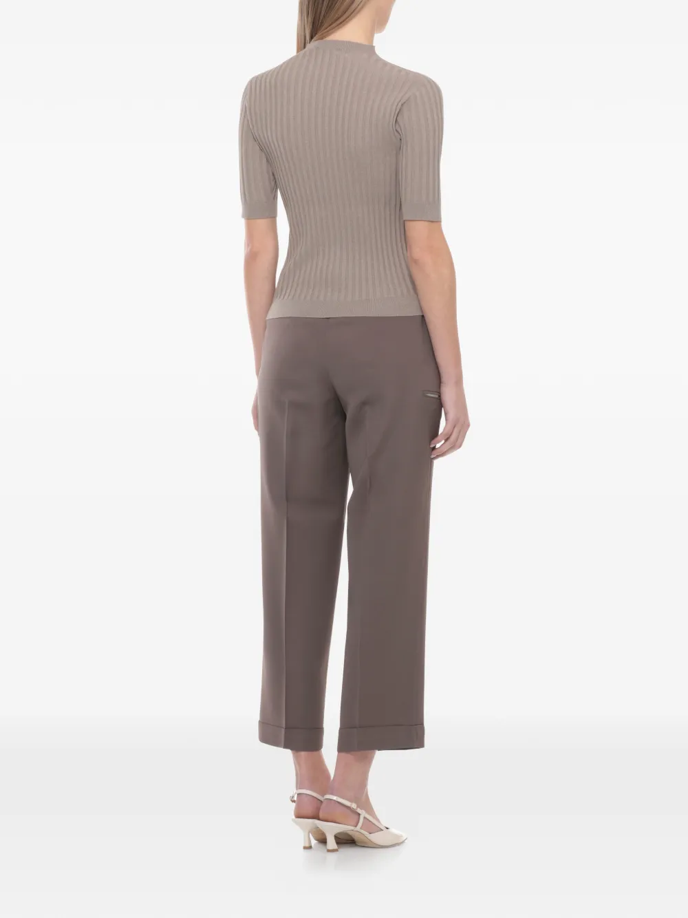  Peserico Ribbed-knit Short-sleeve Sweater - Neutrals 
