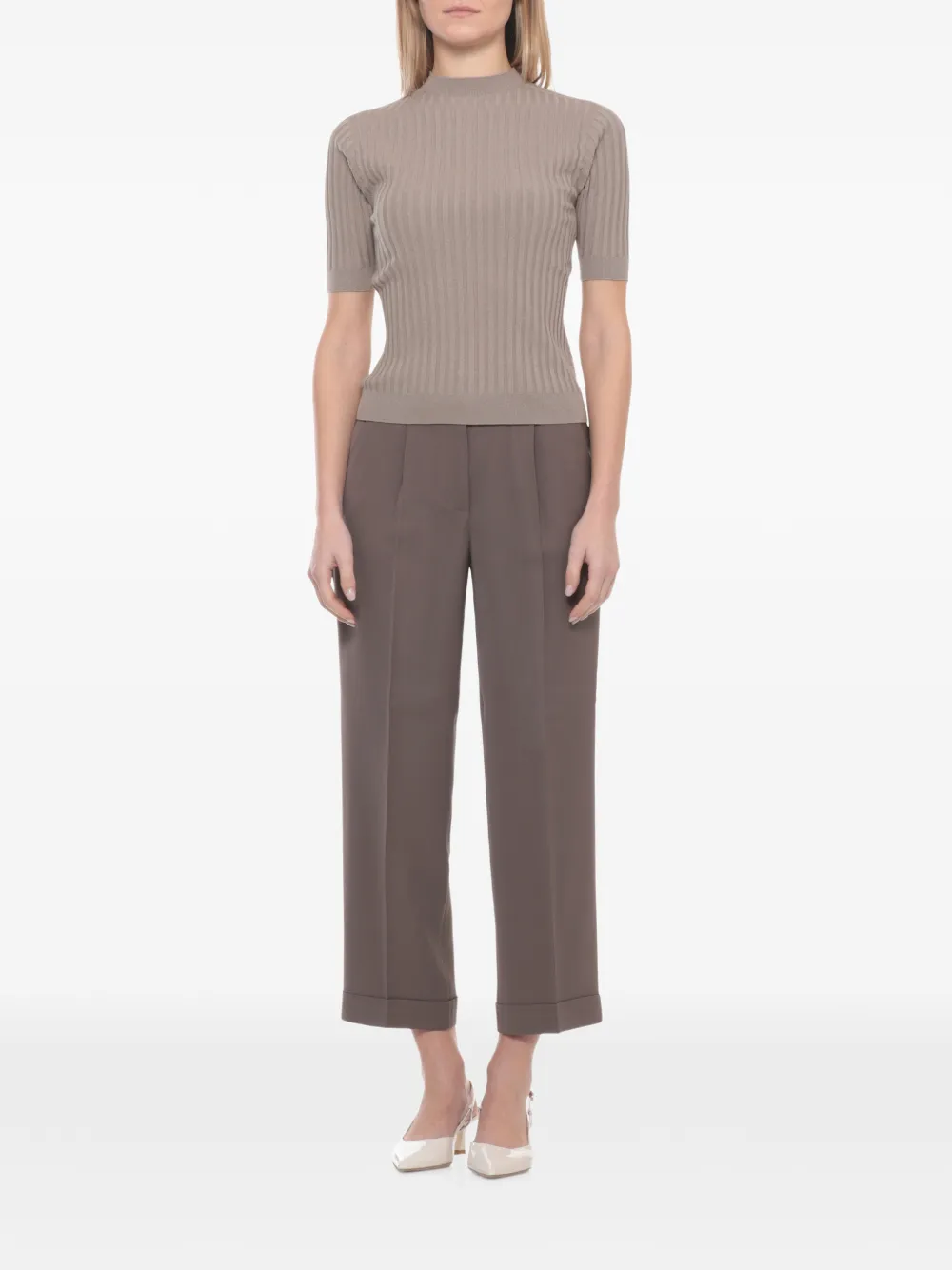  Peserico Ribbed-knit Short-sleeve Sweater - Neutrals 