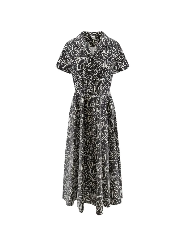 ASPESI Floral Print Dress in Black