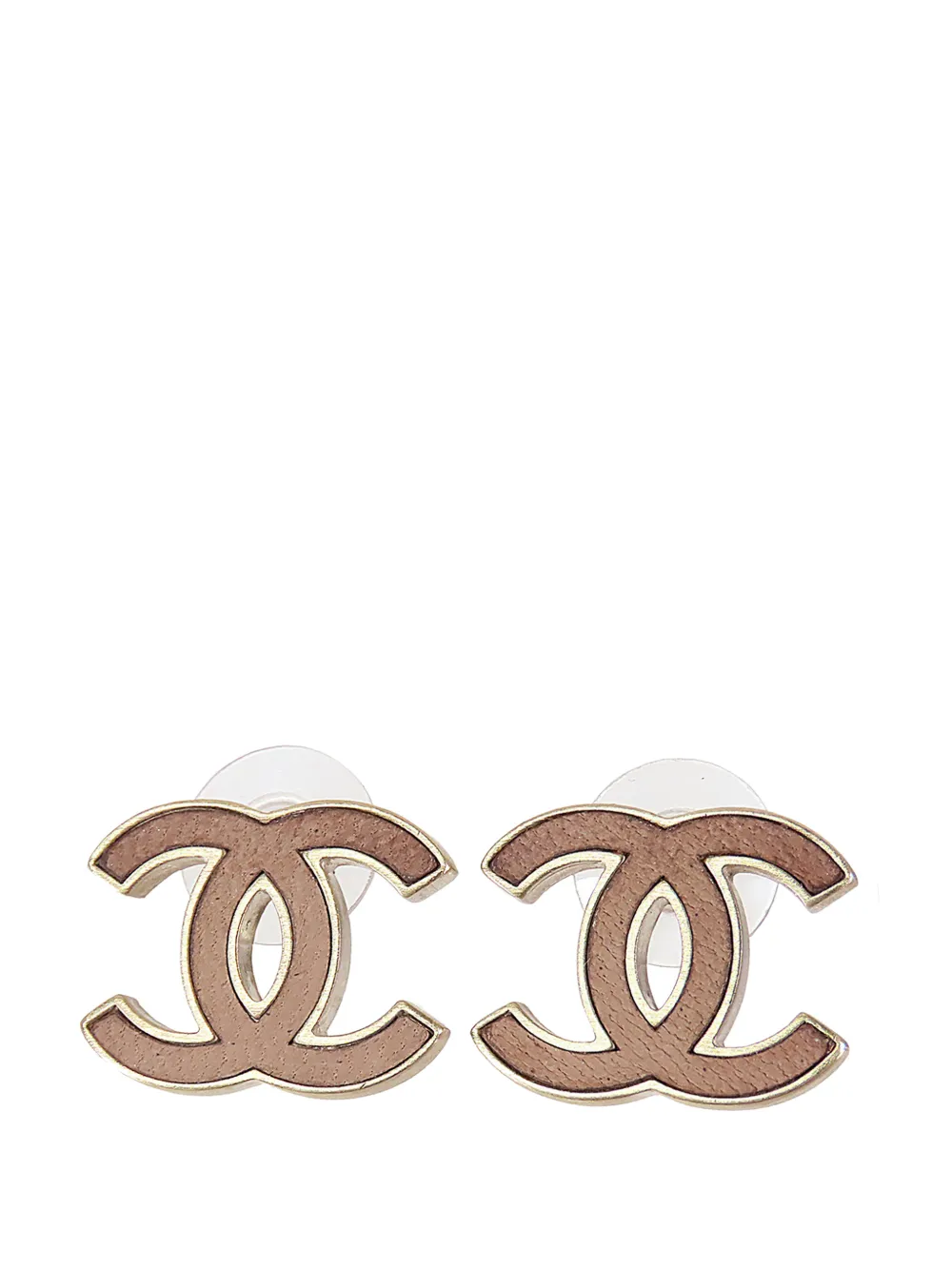 CHANEL Pre-Owned 2012 CC Gold Plated and Leather Push Back Earrings costume earrings - Oro