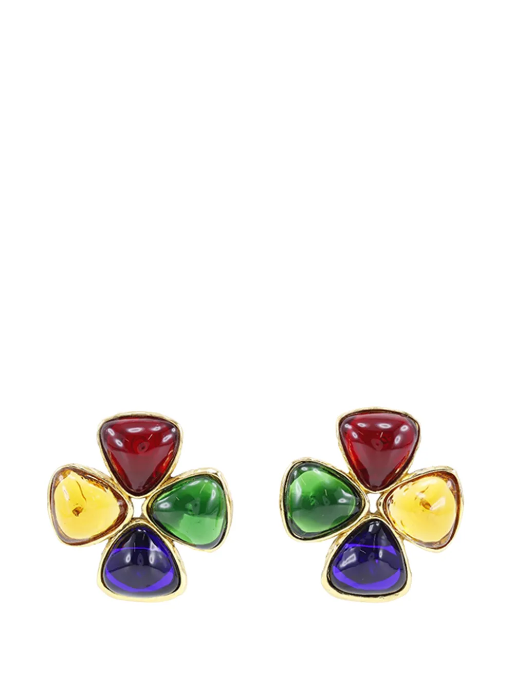 CHANEL Pre-Owned 1991 Multicolor Gold Plated Gripoix Clover Clip On Earrings costume earrings - Oro