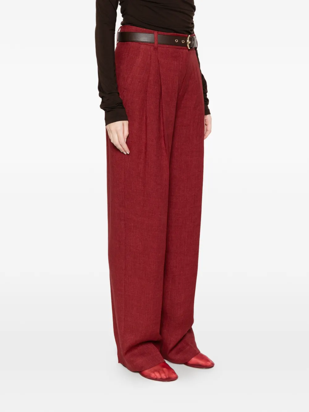  Max Mara Belted Pleated Trousers - Red 