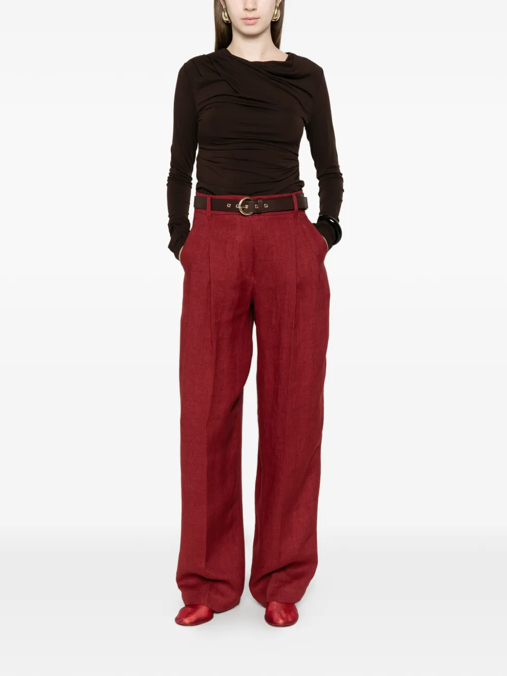  Max Mara Belted Pleated Trousers - Red 