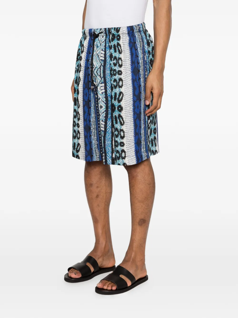  Laneus Drawstring Patterned Shorts - Blue 
