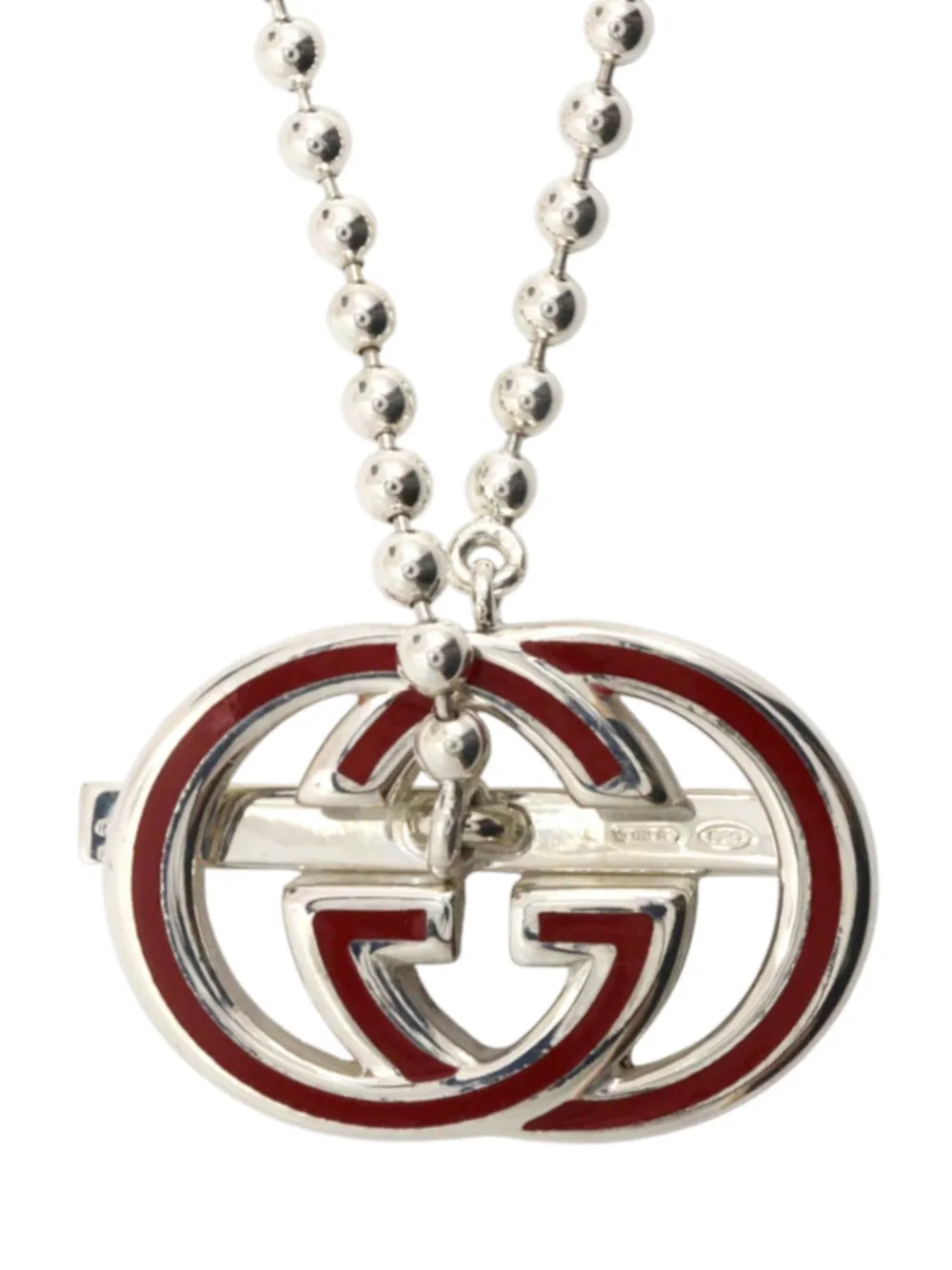 Gucci Pre-Owned 2000-2015 Sterling Silver Lacquered Interlocking G Pendant Ball Chain necklace - Rosso