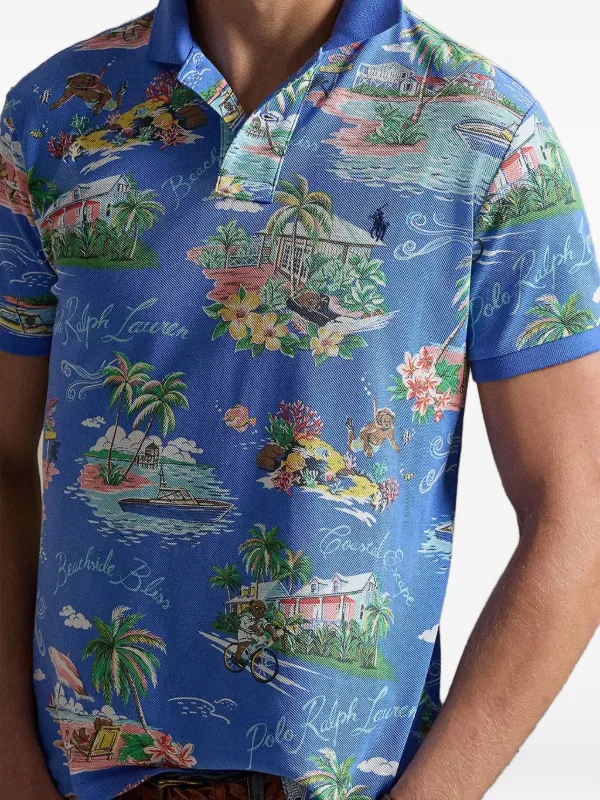 Ralph Lauren ビーチ柄シャツ Polo Ralph Lauren tropical-print Pique Polo Shirt | Blue | FARFETCH