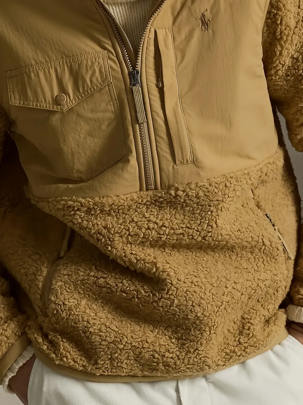 Polo Ralph Lauren Polo Pony sweater met halve rits en zak Beige