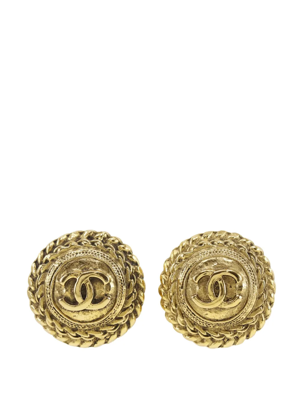 CHANEL Pre-Owned 1970-1980 CC Gold Plated Round Clip On Earrings costume earrings - Oro