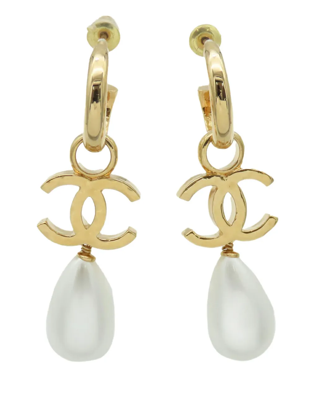 CHANEL Pre-Owned 2024 CC Gold Plated Faux Pearl Drop Push Back Earrings costume earrings - Oro