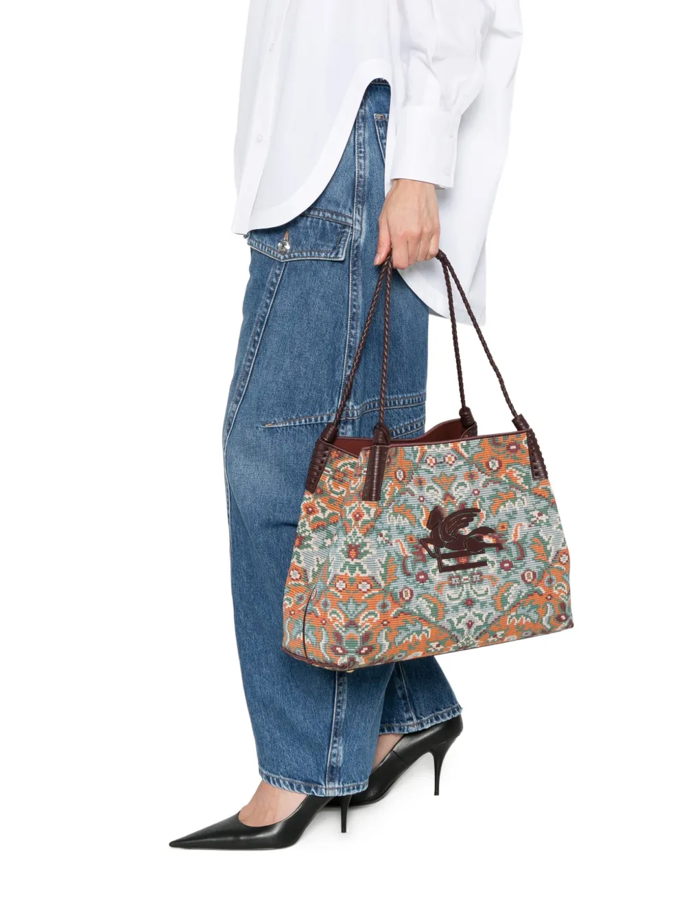  Etro Patterned Emblem Shoulder Bag - Blue 