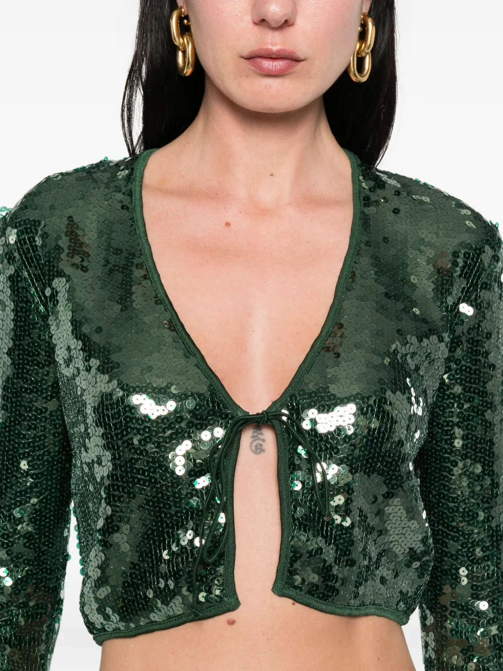 Oséree Marylin top met pailletten en striksluiting Groen