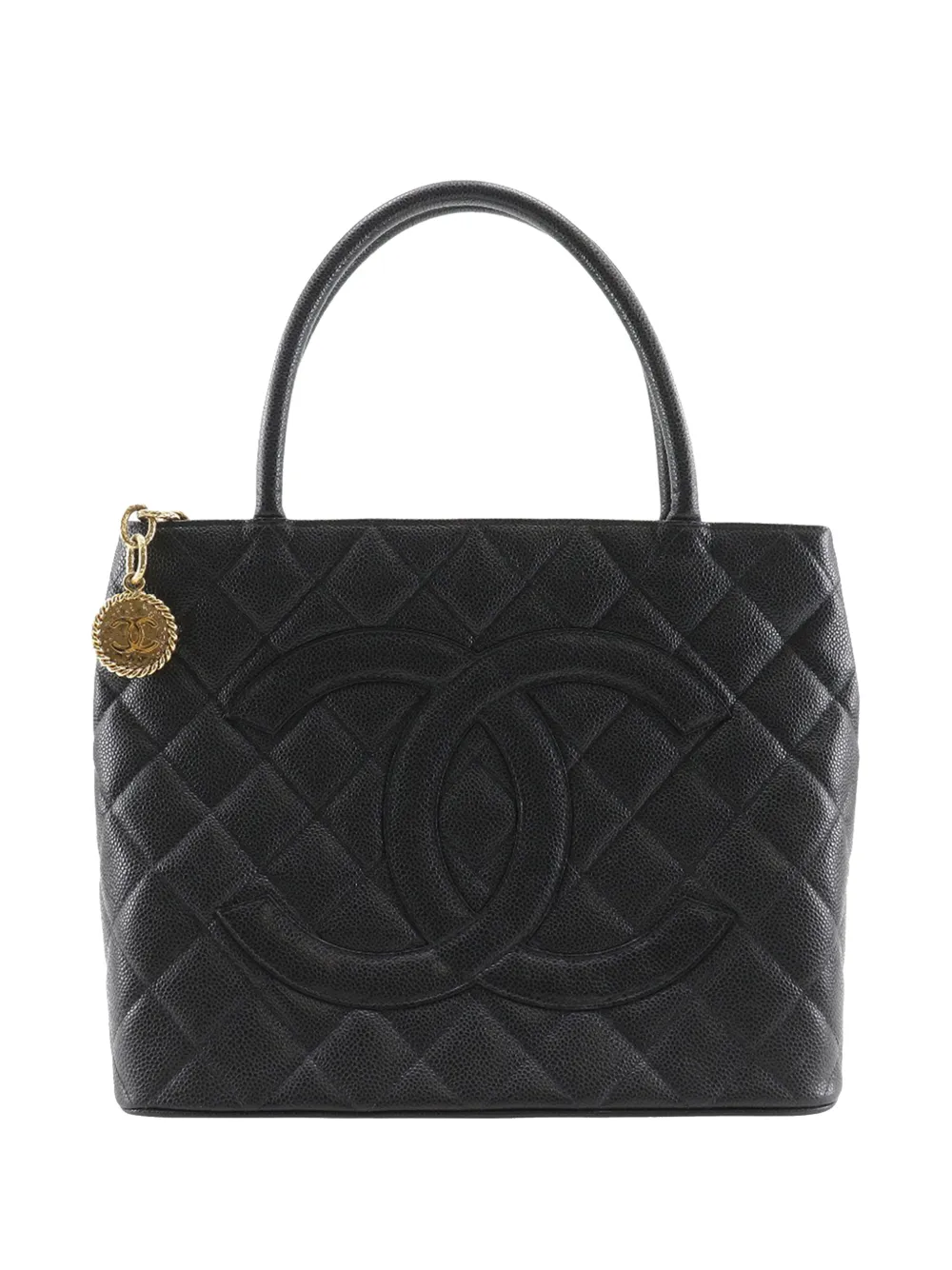 Pre-owned Chanel 2003-2004 Caviar Medallion Tote Bag In Black