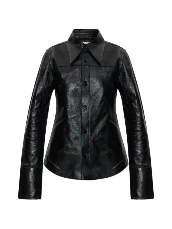 Ami Paris Panelled Leather Shirt in Black