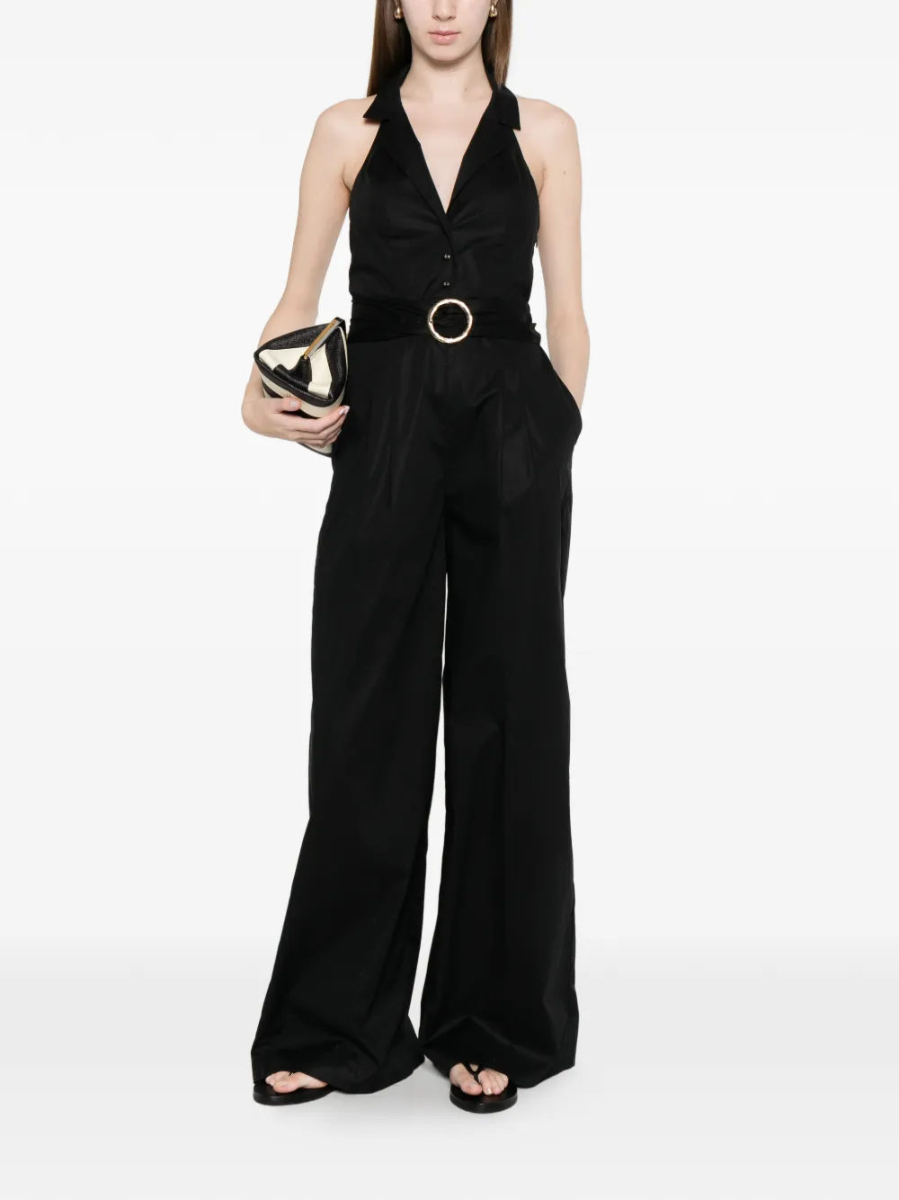  Twinset Collared Belted Jumpsuit - Black 