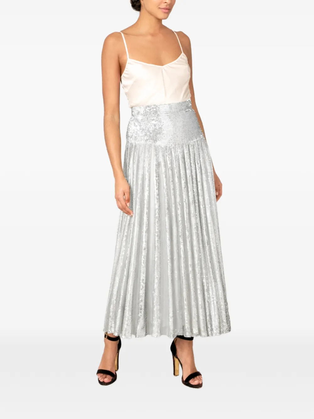 Temperley London Filigree Pleated Midi Skirt - Silver 