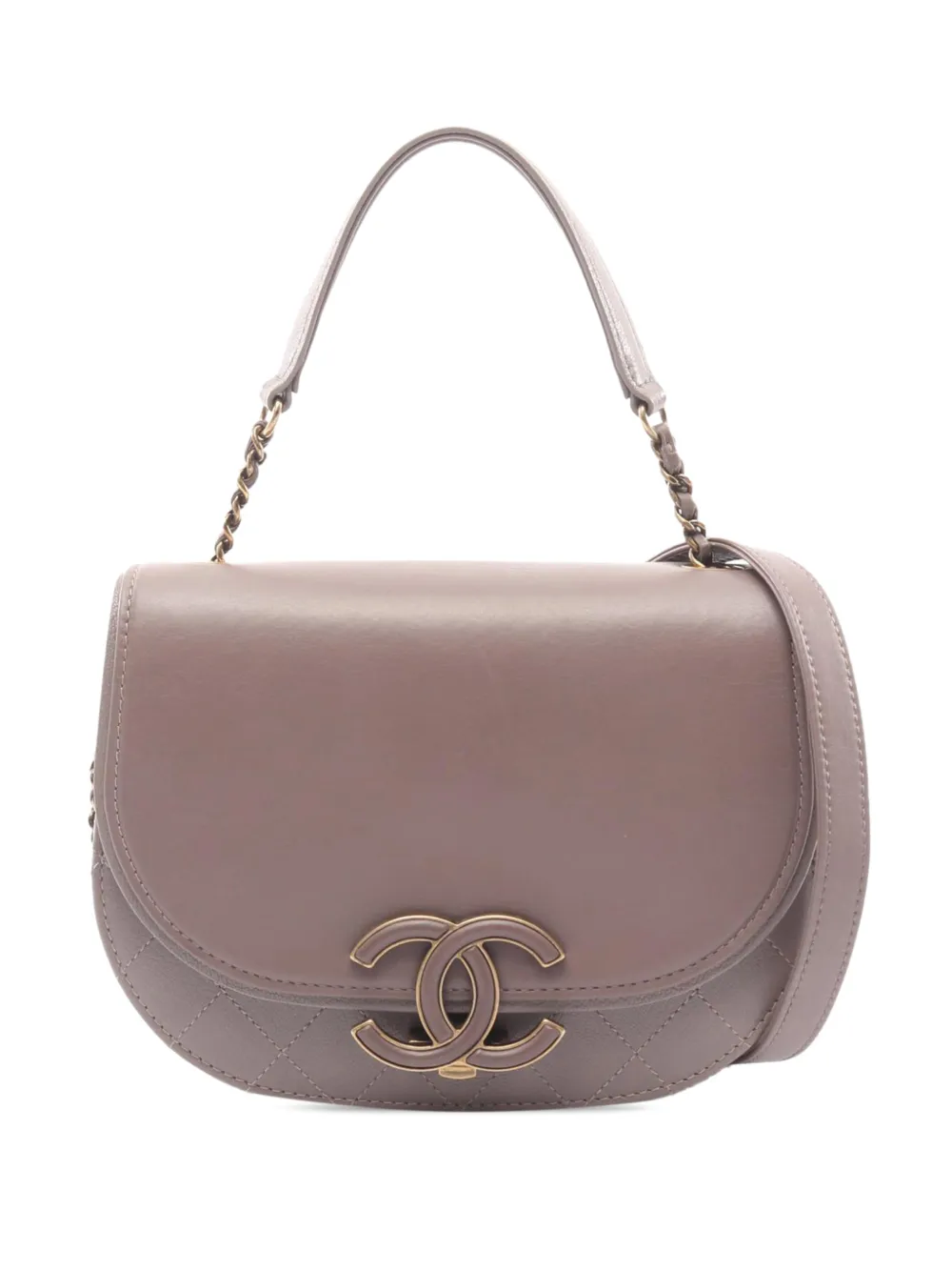 Pre-owned Chanel 2017-2018 Cc Calfskin Coco Curve Flap Bag Satchel In Gray