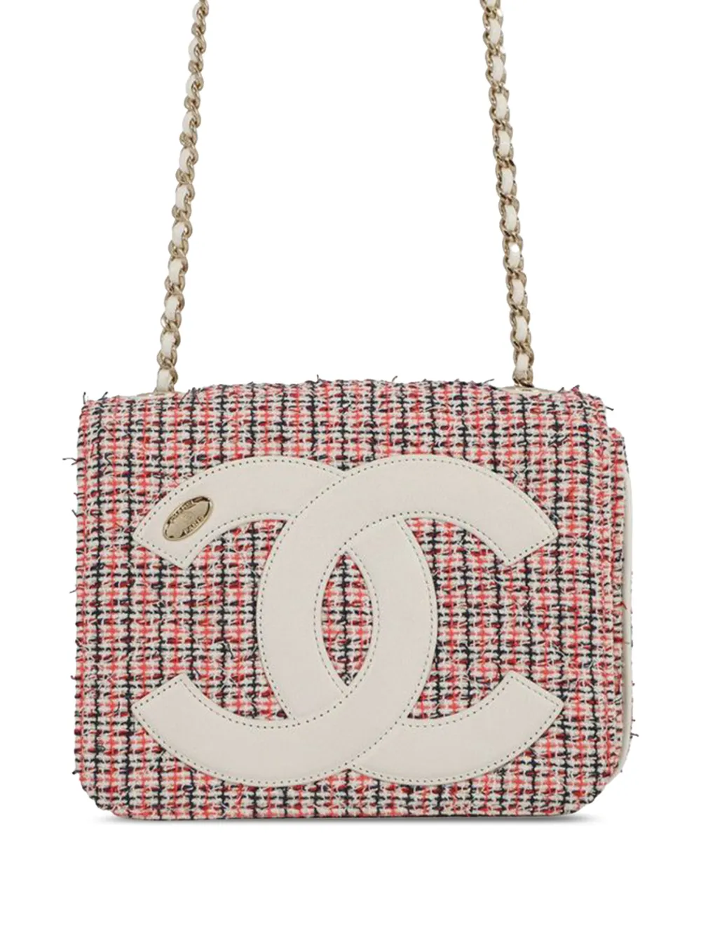 Pre-owned Chanel 2019 Tweed And Lambskin Cc Mania Flap Crossbody Bag In Red