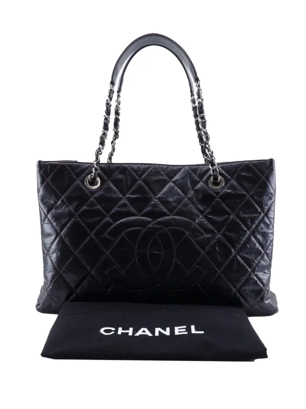 CHANEL トートバッグ 黒 ストライプハンドル CHANEL Pre-Owned 2009-2010 リンクル パテント グランド ショッピング