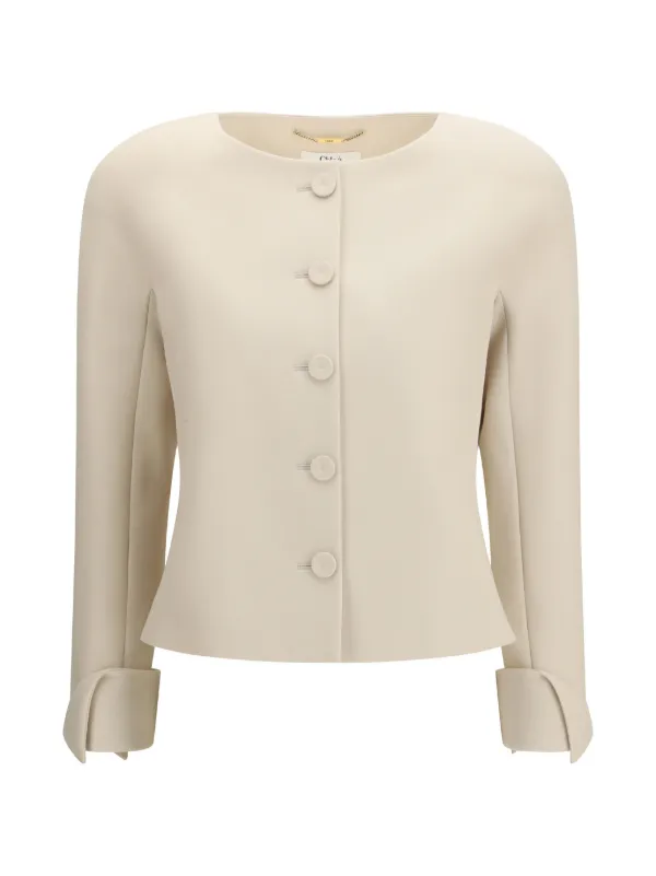 Chloé Collarless Fitted Jacket in Neutrals