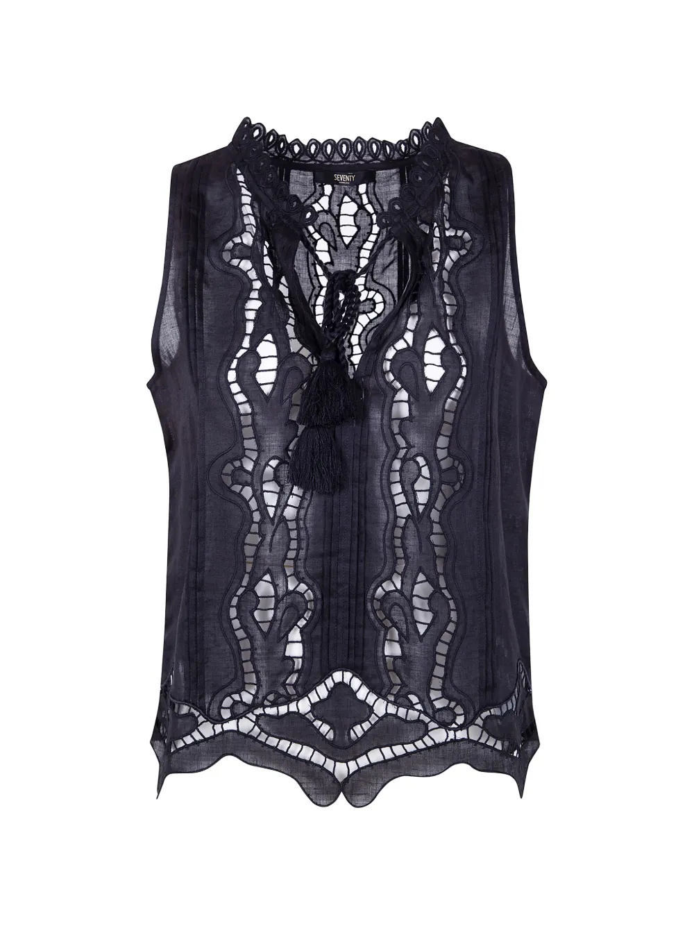 Seventy openwork lace ramie top - Nero