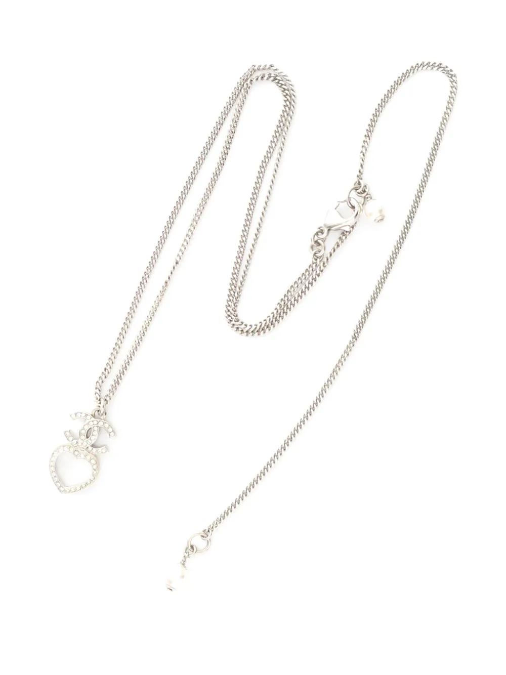 CHANEL Pre-Owned Collana con pendente CC in acciaio inossidabile con strass 2023 - Argento