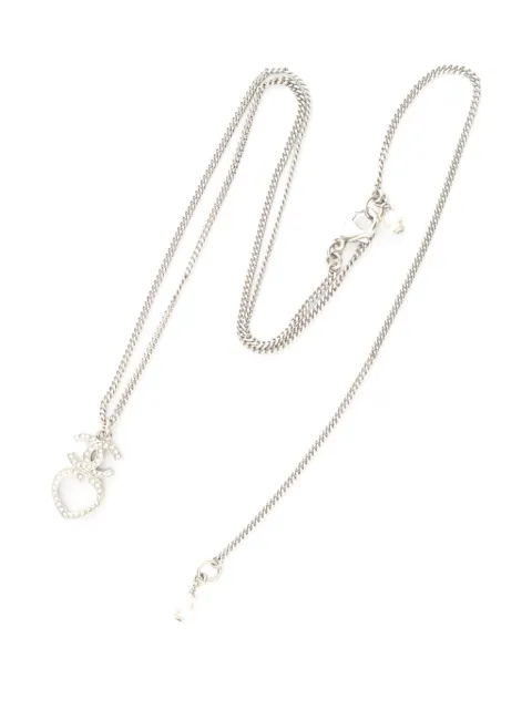 CHANEL Pre-Owned 2023 Stainless Steel Rhinestone CC Heart Pendant Necklace costume necklace