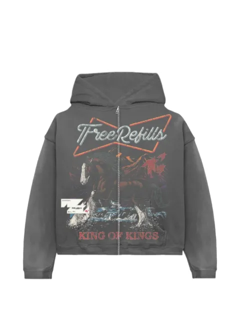 Free Refills graphic zip-up hooded sweatshirt