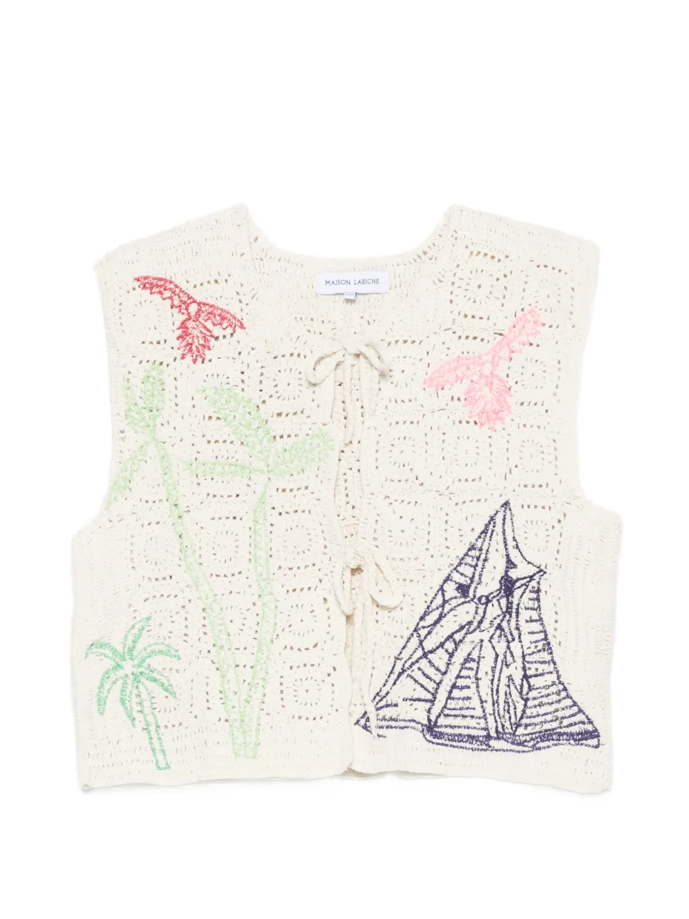 Maison Labiche Piver crochet embroidered gilet - Toni neutri