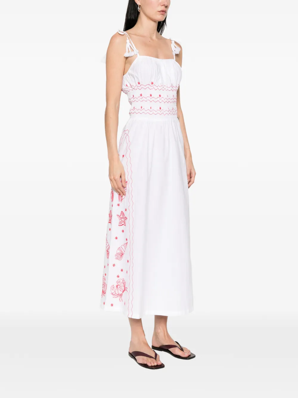  Maison Labiche Floral-embroidered Midi Dress - White 